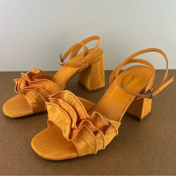 NEW LARROUDE ORANGE RUFFLE SANDALS - Picture 9 of 14